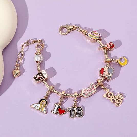 Gold Bracelet with Taylor Swift Theme, Merch Jewelry for Music Lover