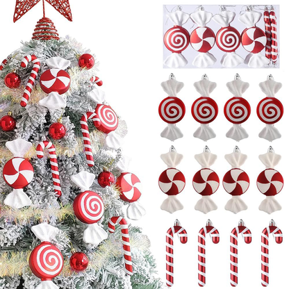 Christmas Candy Cane Lollipop Ornaments for Christmas Tree Decorations, Red and White 6.5Inch Assorted Shapes Hanging Ornament with Ribbon for Xmas New Year Holiday Festival Home Party Decor