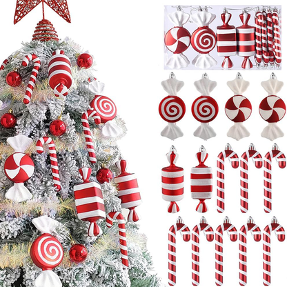 Christmas Candy Cane Lollipop Ornaments for Christmas Tree Decorations, Red and White 6.5Inch Assorted Shapes Hanging Ornament with Ribbon for Xmas New Year Holiday Festival Home Party Decor