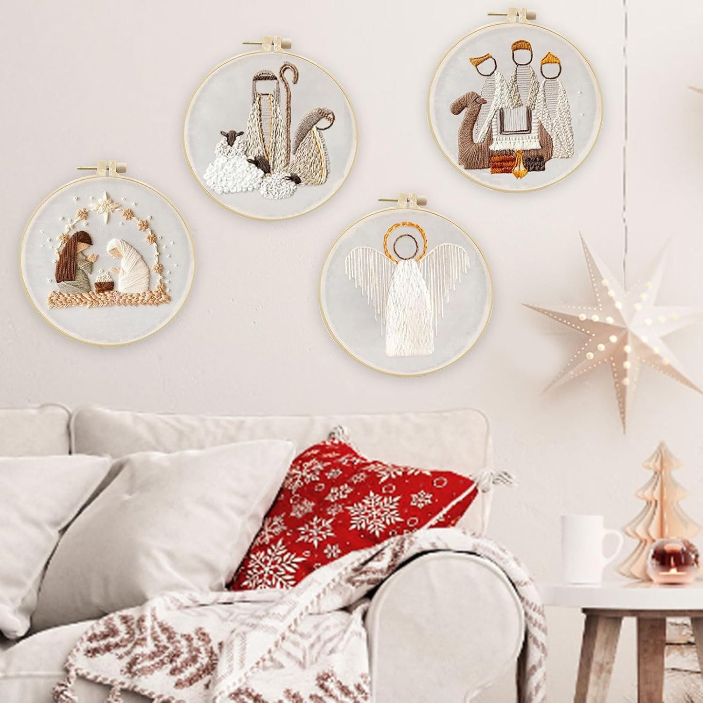 4 Pcs Christmas Nativity Scene Embroidery Kit with Instruction & Accessories, Cross Stitch Kits for Beginners, Adults