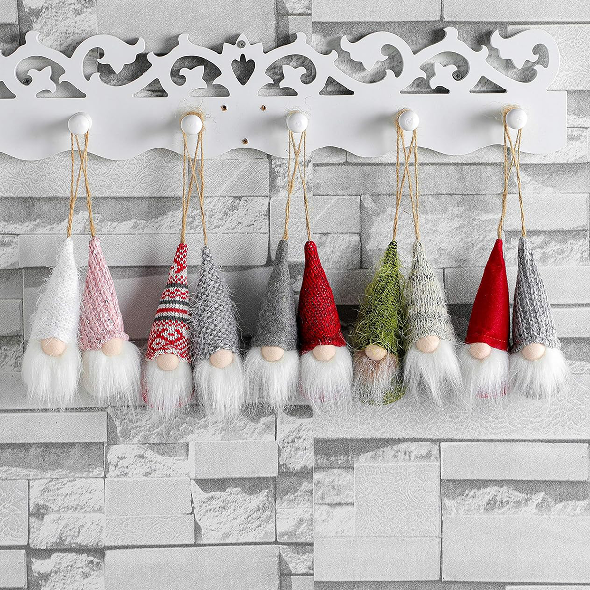 10 Pcs Christmas Tree Hanging Gnomes Ornaments, Swedish Handmade Plush Gnomes Santa Elf Hanging Home Decorations Holiday Decor