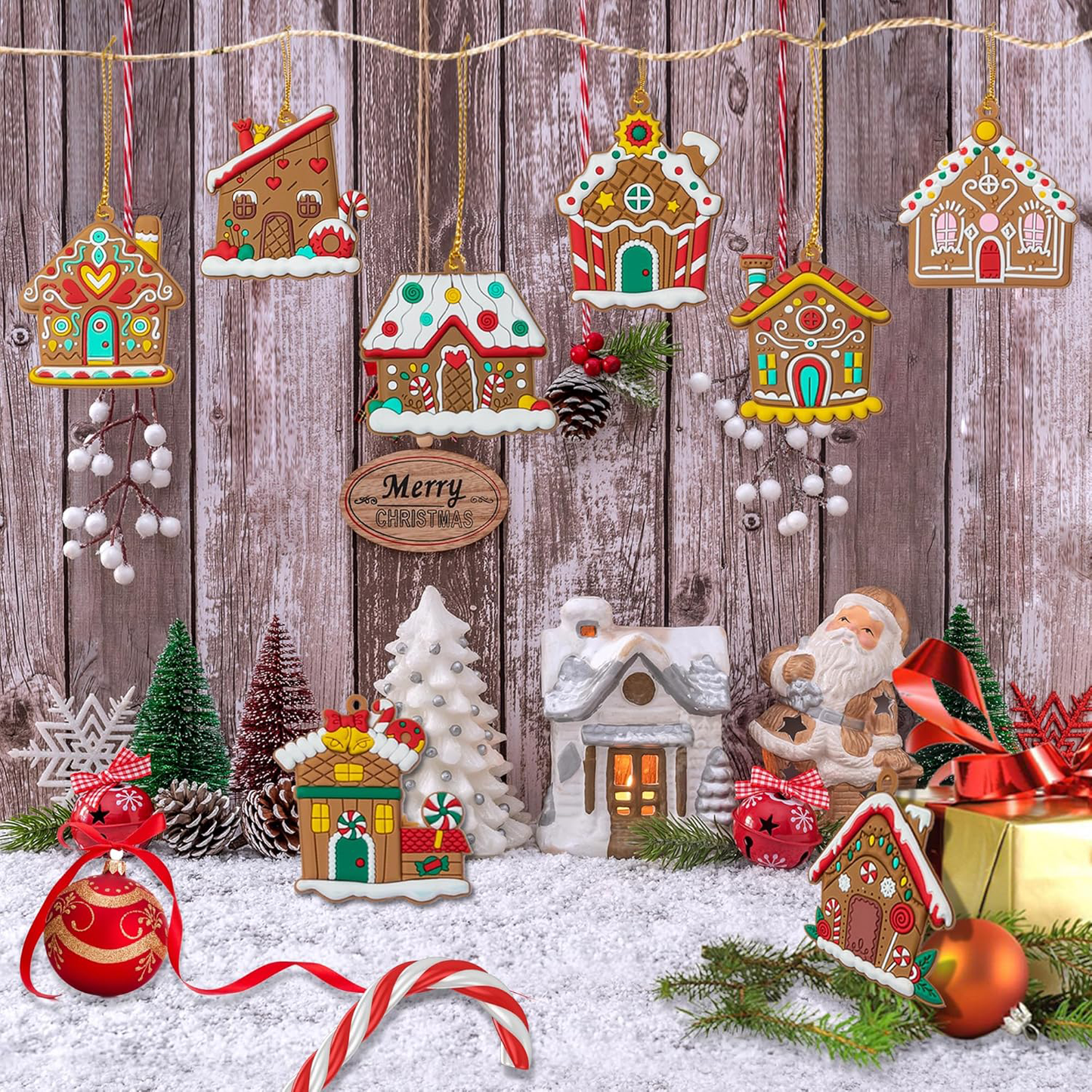 12 Pcs Christmas Hanging Tree Ornaments House Xmas Tree Hanging Decorations Home Figurines Presents for Xmas Home