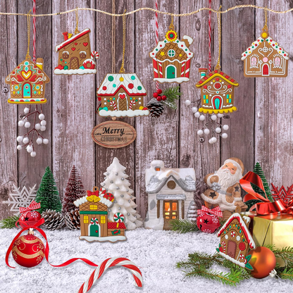 12 Pcs Christmas Hanging Tree Ornaments House Xmas Tree Hanging Decorations Home Figurines Presents for Xmas Home