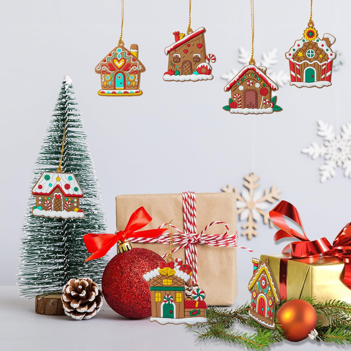 12 Pcs Christmas Hanging Tree Ornaments House Xmas Tree Hanging Decorations Home Figurines Presents for Xmas Home