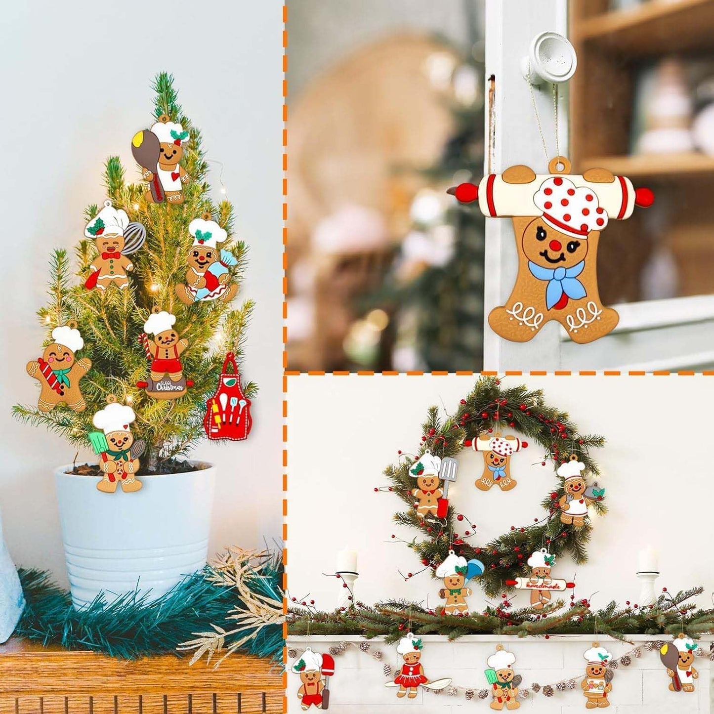 15 Pcs Gingerbread Christmas Decoration for Tree, Cooking Gingerbread Man Christmas Ornaments Hanging Decor Christmas Tree Decor Party Supplies