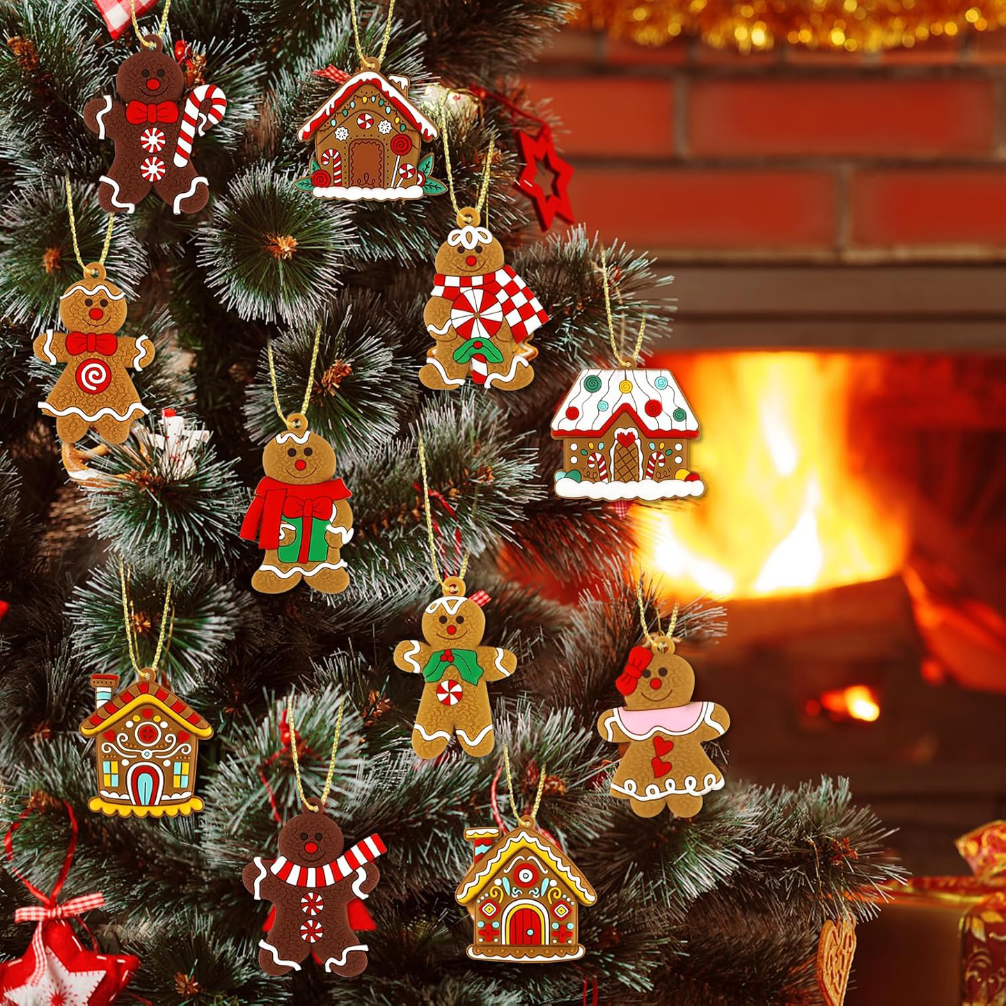 16Pcs Gingerbread Man Ornaments for Christmas Tree Gingerbread Christmas Decorations with Plastic Gingerbread