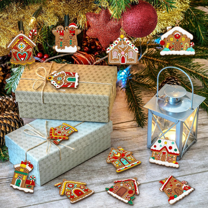12 Pcs Christmas Hanging Tree Ornaments House Xmas Tree Hanging Decorations Home Figurines Presents for Xmas Home