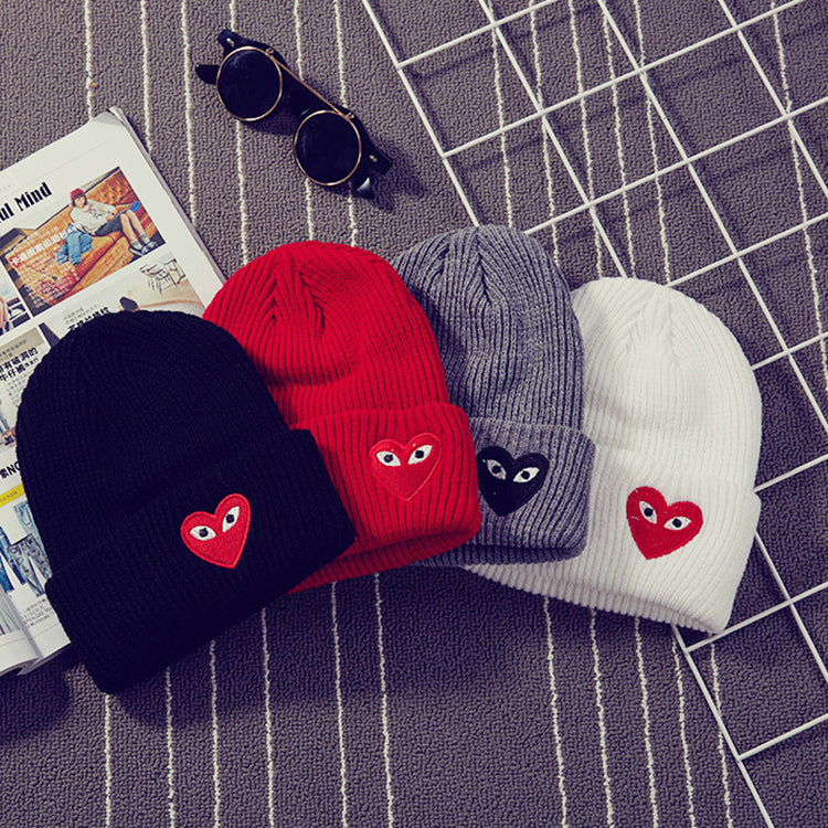 Soft Beanies Winter Love Heart Pattern Knitted Hats