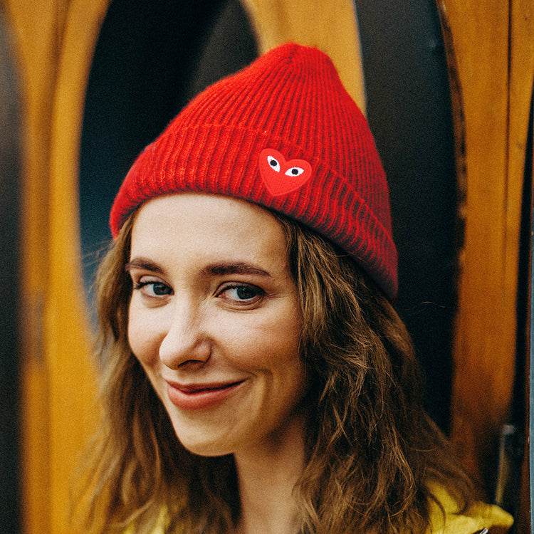 Soft Beanies Winter Love Heart Pattern Knitted Hats