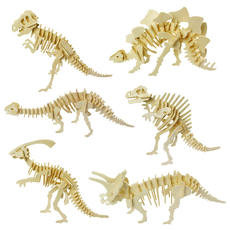 6 Piece 3D Wooden Dinosaur Puzzle Set