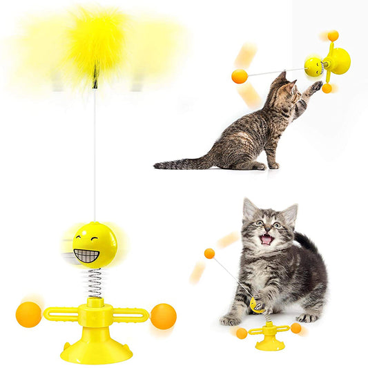 Interactive Cat Toys Smiley Windmill Feather Ball