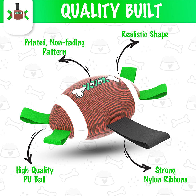 Interactive Rugby Ball Toy for Outdoor Dog Toy with Grab Tabs