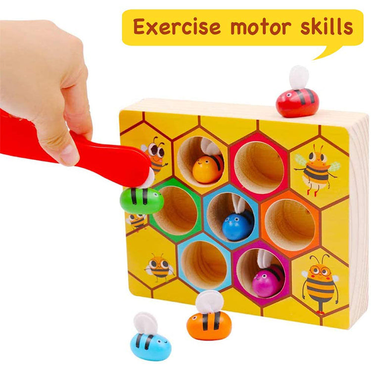 Clamp Bee to Hive Matching Game Wooden Color Sorting Toy