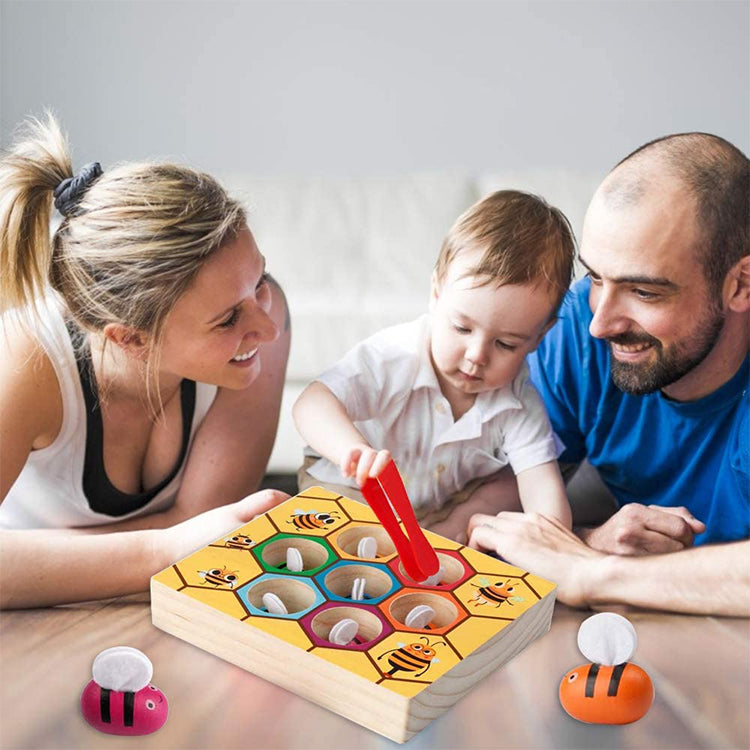 Clamp Bee to Hive Matching Game Wooden Color Sorting Toy